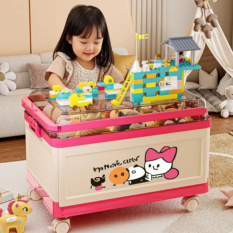 Toy Storage Box with Super Large Capacity for Home, Dormitory, Student Classroom, Foldable Storage Box with Wheels and Handle