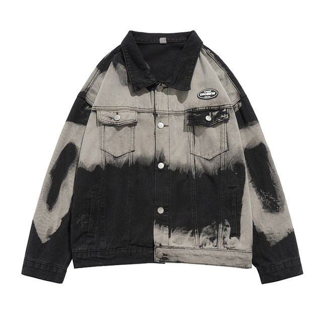 BMOB ເສື້ອຢືດ denim tie-dye spring and autumn fashion brand American retro oversize high street design couple jacket