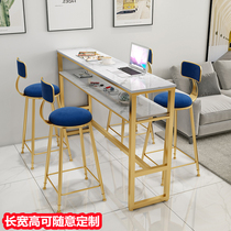 Marble bar table home double-layer light luxury living room partition milk tea shop with long bar table high table against the wall