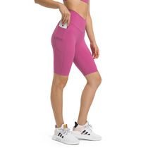 Fitness Pocket Stretch Five-Fifth Pants Cross One Piece Stretch New Navel-Baring Yoga Pants Raise Hips Waist Side Side