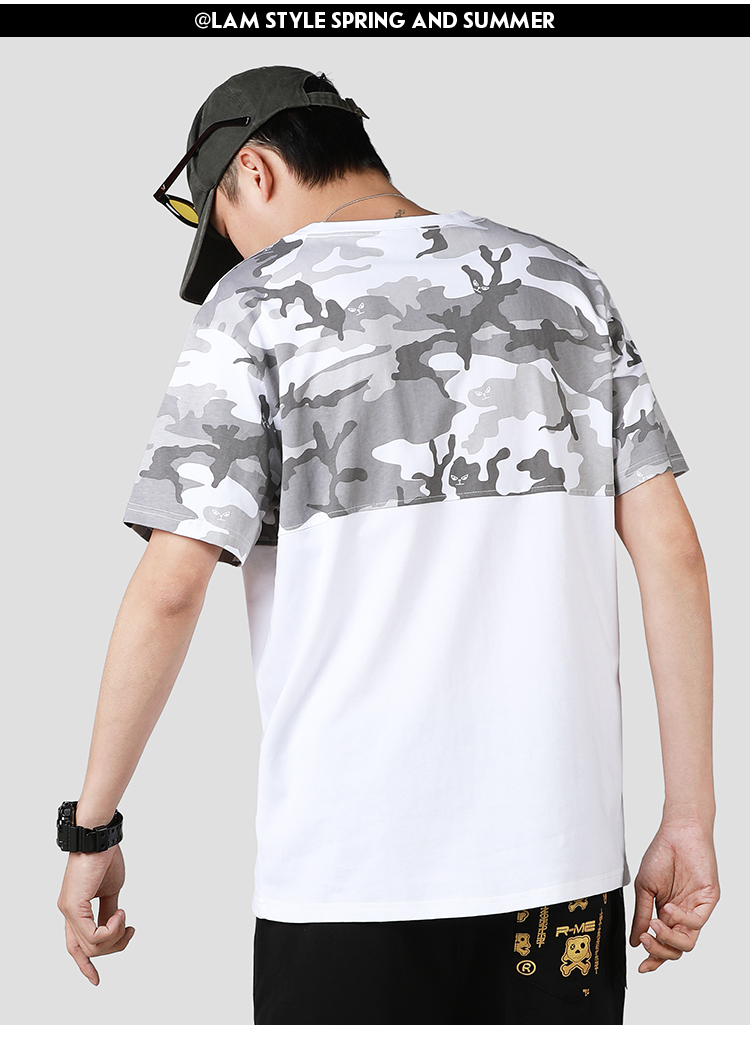Mùa hè nam Tide thương hiệu gốc Ngụy trang Panda Letter In rộng Kích thước lớn Cổ tròn tay áo ngắn Sinh viên - Áo phông ngắn áo thun polo