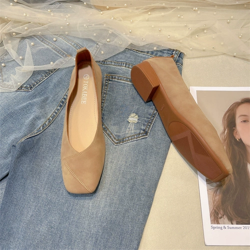 Толстая туфли бобов для женщин 2025 Весна в новом стиле квадратный ток в квадратном ношке французские одиночные туфли для женщин для женщин нежные туфли с бабушкой на низких каблуках