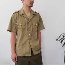Old green short-sleeved shirt mens summer business formal wear two pockets old-fashioned collection short-sleeved thin section