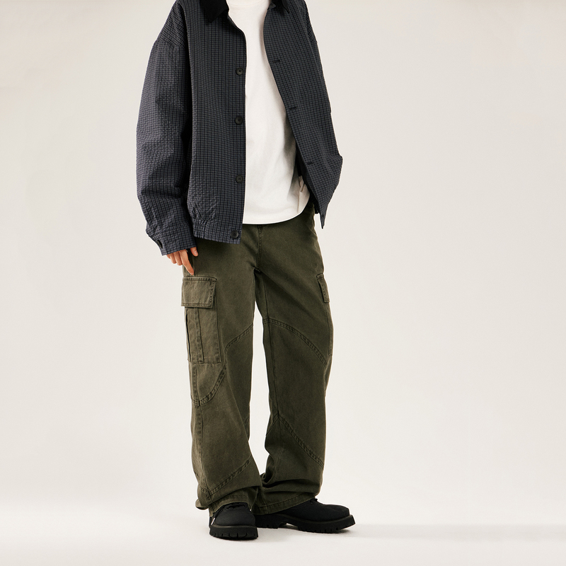 Mag Autumn and Winter American Retro Pure Cotton Casual Pants Japanese Style Loose High Street Washed Wide-Leg Workwear Straight Pants