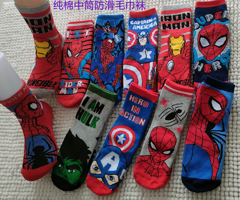 Children's Socks, Boys' Export Surplus, Autumn and Winter Socks, Spider-Man, Mcqueen, Towel Socks, Children's Cartoon Thickened Winter Non-Slip Socks