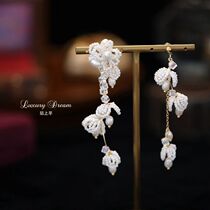 Ear nails exaggerated high-sensation ab asymmetric earrings niche design cold wind pearl flower ear crash ear