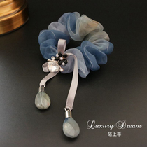 Korean version of chiffon Hairband floral headdress crystal rhinestone bow ribbon hair rope summer ball head jewelry