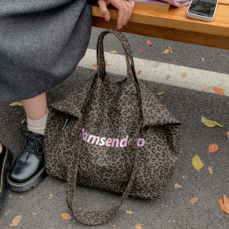 2025 Autumn/Winter New Women's Fashion Versatile Shopping Bag Korean Leopard Print Canvas Bag Women's Backpack Large Capacity