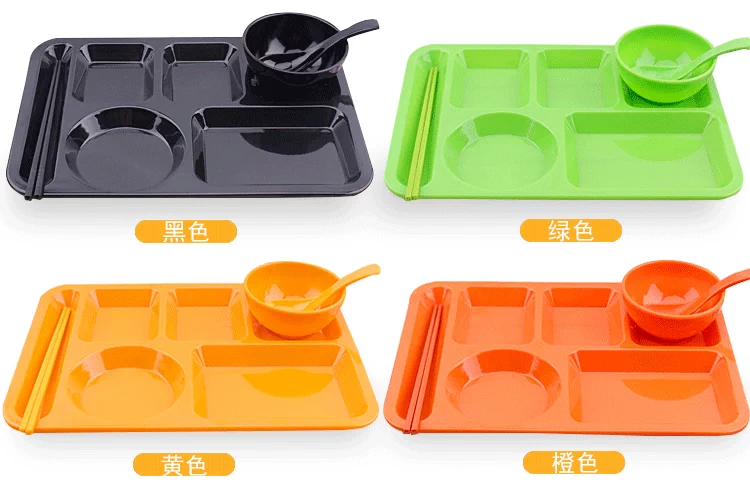 Melamine giả sứ đa phân chia sáu tấm lưới trường thức ăn nhanh tấm hình chữ nhật thương mại bộ đồ ăn nhà hàng căng tin bộ - Đồ ăn tối