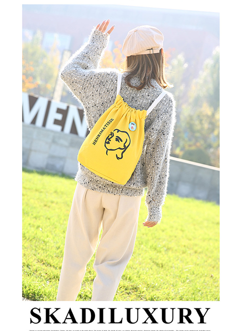 Túi đeo chéo gốc Nhật Bản và Hàn Quốc Sen DrawString Túi nữ In mẫu Hoa văn Đóng cửa túi đi học đơn giản - Ba lô cấp đi học nữ cấp 2 cá tính