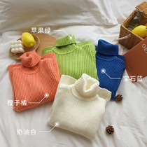 Girls base sweater autumn and winter 2019 new medium and large children Korean version of foreign style high collar thick childrens knitted sweater tide