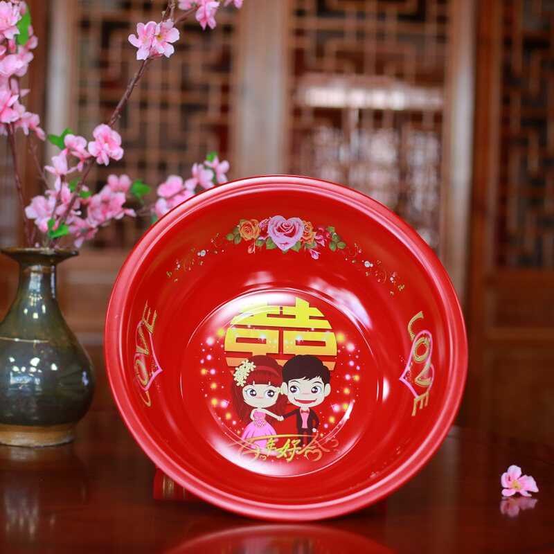 Wedding Washbasin Enamel Red Basin Stainless Steel Happy Basin Wash Bridal Dowry Red Washbasin Wedding items