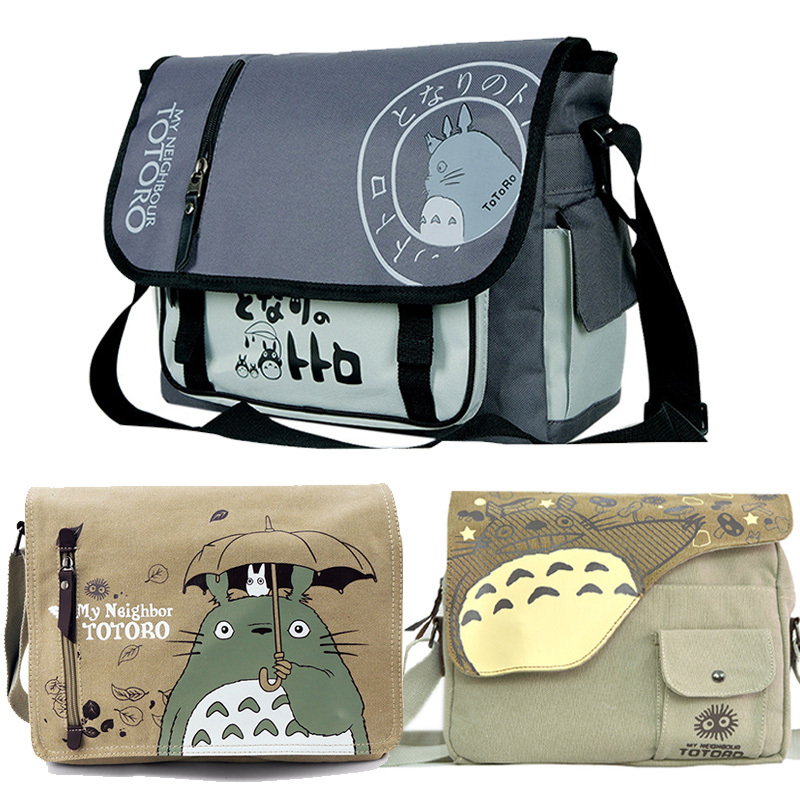 Totoro Shoulder Bag Japanese and Korean Style Canvas Single Shoulder Bag Female Anime Two-Dimensional School Bag Male Middle School Student Crossbody Bag Oxford Cloth