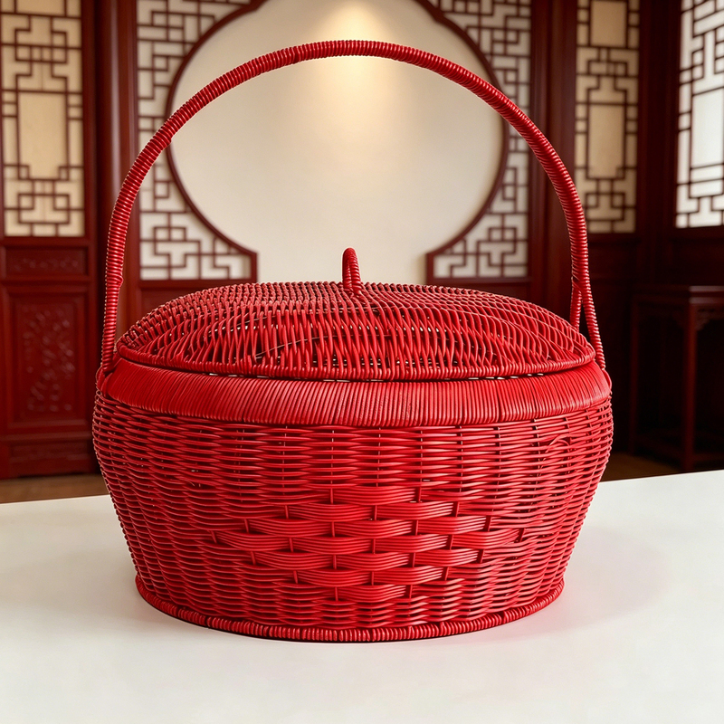 Red Festive Special Hand-Held Basket, Round Offering Basket for Worshiping the God of Wealth in the Ancestral Hall, Large Wedding Gift Basket Red Festive Special Hand-Held Basket, Round Offering Basket for Worshiping the God of Wealth in the Ancestral Hall, Large Wedding Gift Basket
