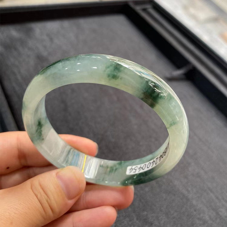 National jadeite natural ice waxy floating flower Yunnan bracelet ink wash not inlaid bracelet girl fine jade bracelet
