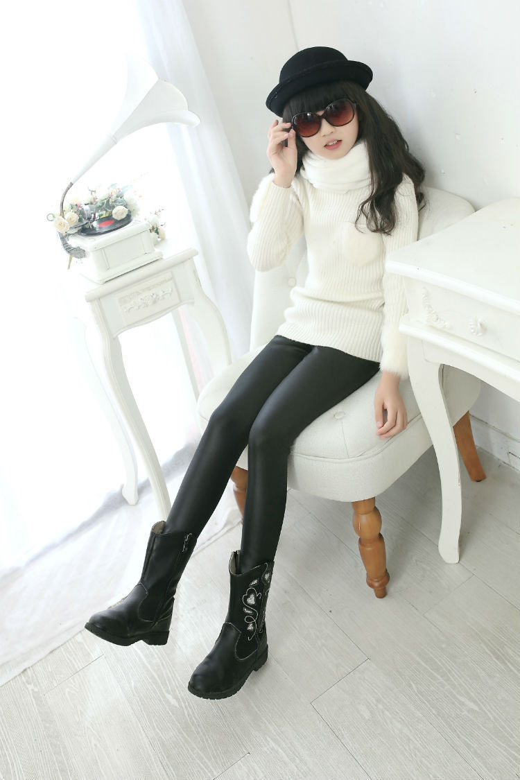 Mùa thu đông 2018 cho bé gái cộng với quần nhung dày giả da Quần da PU trẻ em ấm áp thắt lưng cao quần đáy quần quần sịp bé trai
