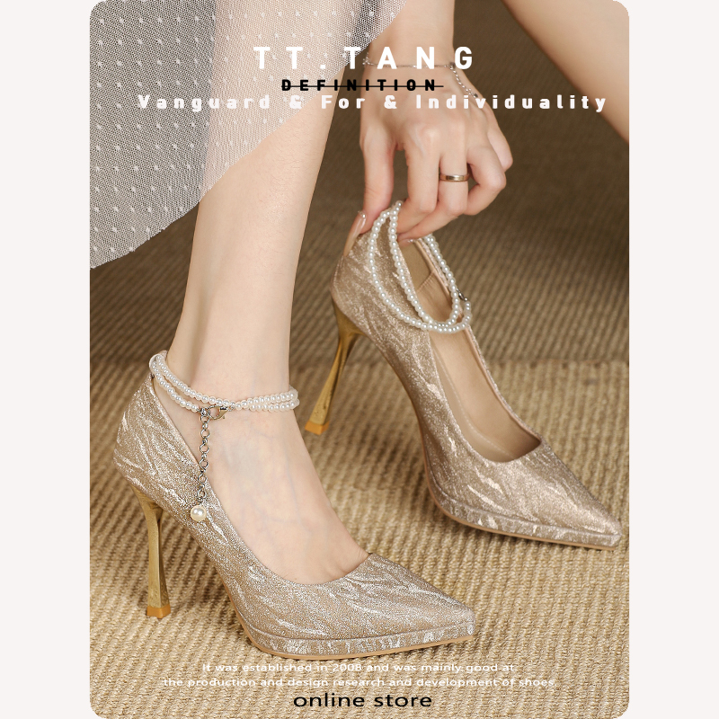 Tgang High Heels Baby Wedding Shoes Woman 2023 New Less Tired Footed Wedding Dress Bridal Shoes Gold Dresses Shoes-Taobao