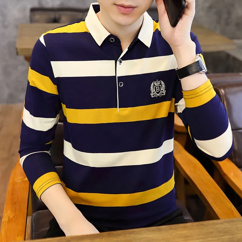 Clearance Bargain~ Men's Long-Sleeve Striped Polo Shirt for Spring and Autumn, Slim Fit Embroidered Business Collar T-Shirt with Sun Protection Clearance Bargain~ Men's Long-Sleeve Striped Polo Shirt for Spring and Autumn, Slim Fit Embroidered Business Collar T-Shirt with Sun Protection