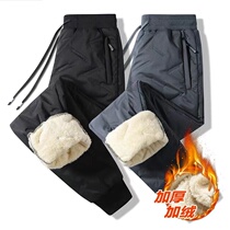 Mens outer wear down pants 2022 autumn and winter lamb down casual sports pants duck down cotton pants thickened warm long pants