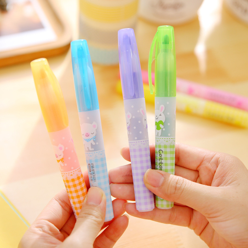 Hobby stationery Cute cartoon rabbit and bear fluorescent pen oblique head large capacity student exam marker pen 6252