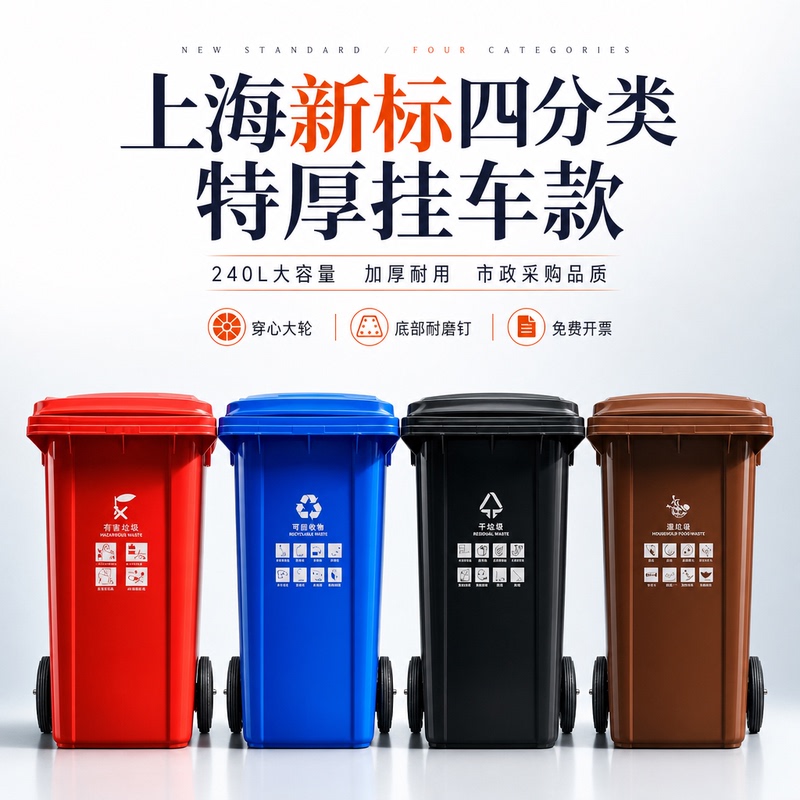 Outdoor Large Classified Trash Can, Thickened Commercial 240-Liter Dry and Wet Separation Bin, 120L Community Sanitation Bin with Lid