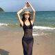 Sexy resort style tulle see-through one-piece swimsuit for women, sleeveless suspenders, over-the-knee slim skirt, slimming bikini swimsuit