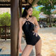 New Sexy Halter Neck Cut Out Floral One-Piece Swimsuit for Women, Pure Lust Style Hot Girl Resort Hot Spring Backless Slimming Swimsuit