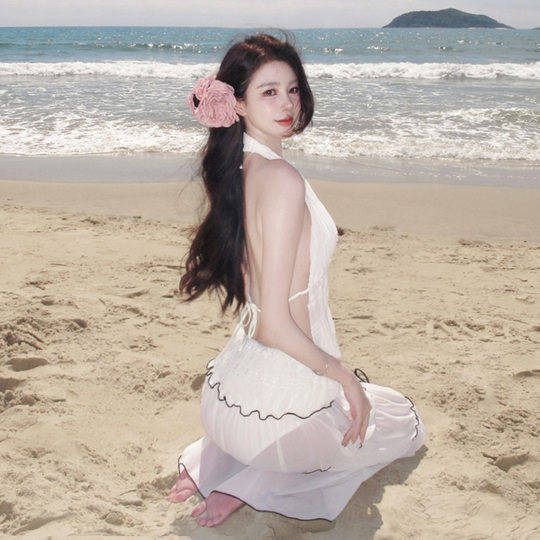 2025 New High-End Halter Vest Backless Skirt Swimsuit Suit Women's Sweet Seaside Vacation Swimsuit