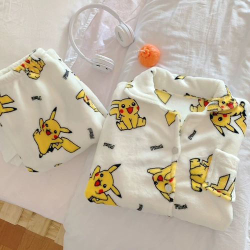 Милая демисезонная коралловая бархатная удерживающая тепло фланелевая пижама для влюбленных, увеличенная толщина