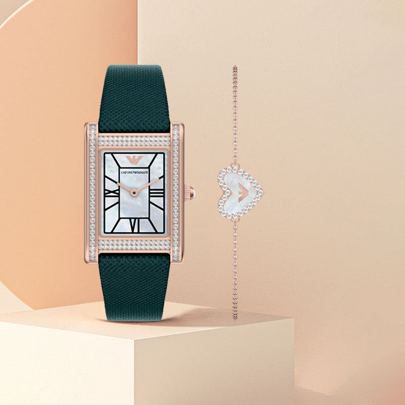 [26 New Products] Armani Armani Watch Bracelet Set Mother-Of-Pearl Dial Small Square Watch Ar80085Set