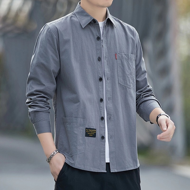 Construction Workers Wear Wear-Resistant and Dirt-Resistant Long-Sleeved Shirts for Work, Men's Summer Loose Casual Lapel Work Jackets