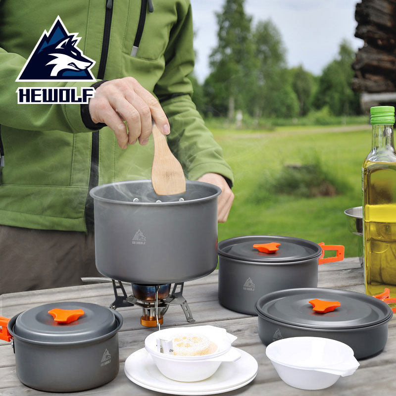 Male wolf 4 5 people outdoor pot set multi-person outdoor stove camping pot cookware set portable picnic picnic pot