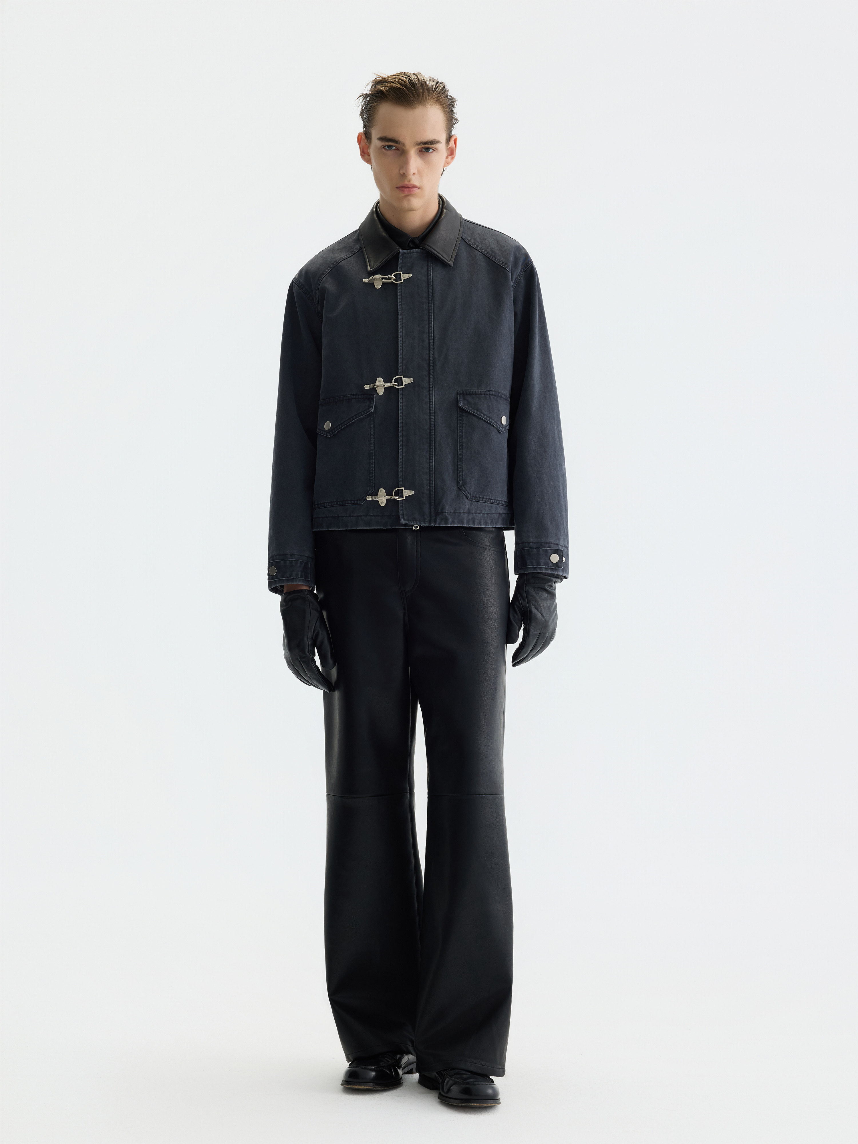 PURESQUARE Washed Black Distressed Work Jacket