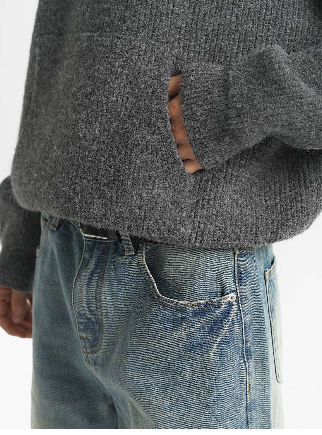 PURESQUARE Boxy Ribbed Knit Hoodie