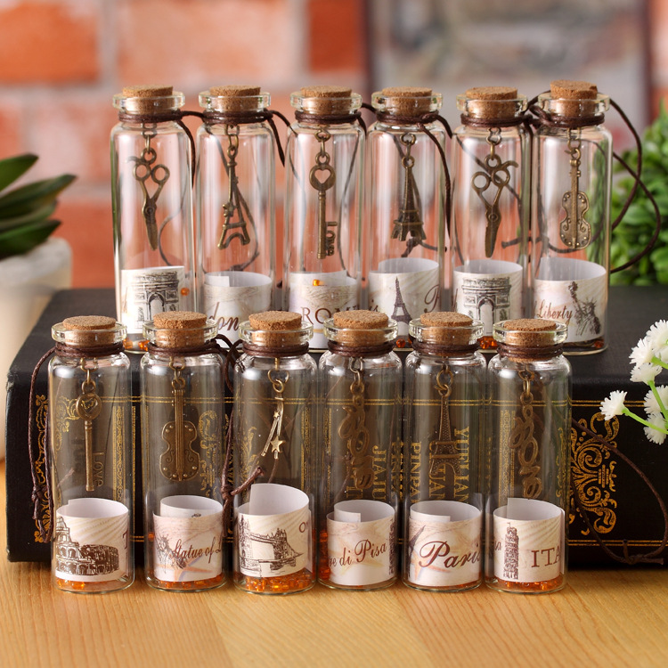 Retro Wishing Bottle Pendant Glass Cork Drifting Bottled Sand Small Gift Bottle Birthday Blessing Gift Gift