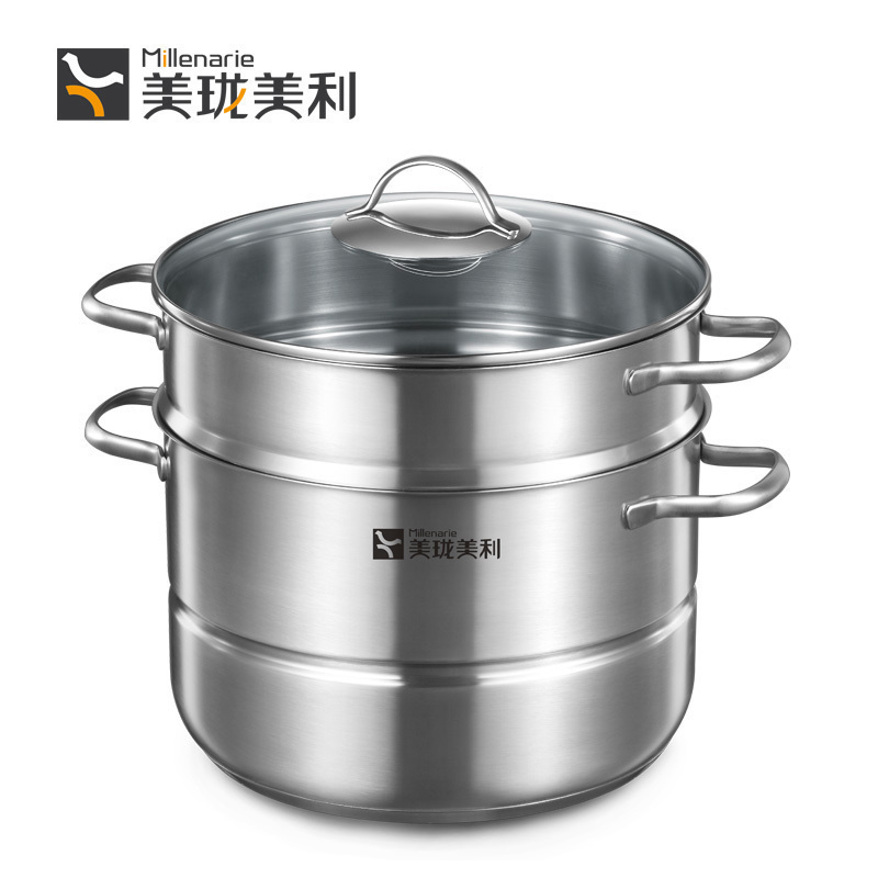 Merino Meri Soup Pan Cozy Series 28cm Steam Pan 304 Stainless Steel Double Layer Thickened Rebase Steam Cage Large Stockpot