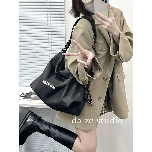 Сумка через плечо, демисезонная вместительная и большая сумка на одно плечо, универсальный черный шоппер для отдыха