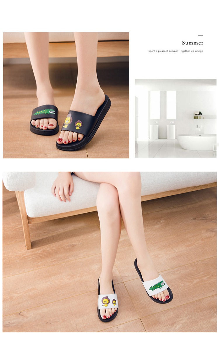 Phim hoạt hình dép nữ trong nhà tắm chống trượt trong nhà dễ thương mềm mại Phiên bản Hàn Quốc của trẻ em hoang dã lưới đỏ kéo mát nữ sandal nữ đế thấp