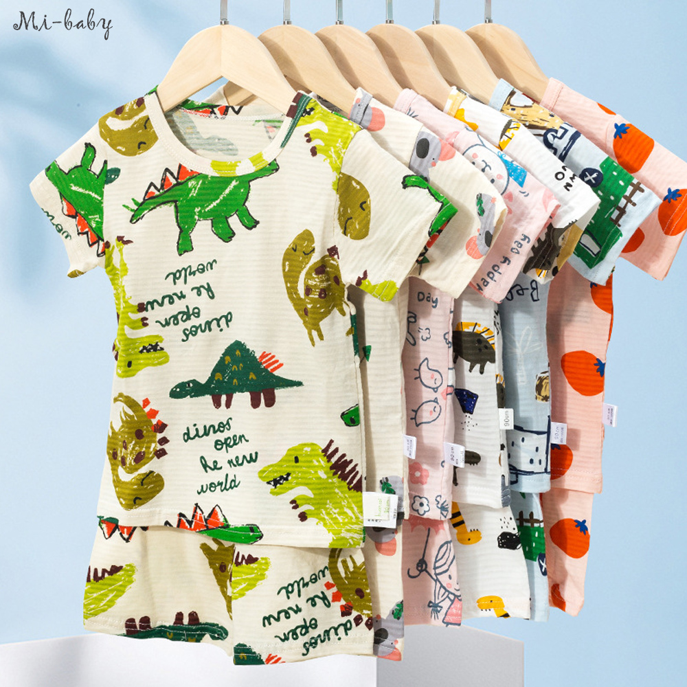 Recommended for two sleeves Children's home Sleeping Clothing Summer Thin style pure cotton men and women short sleeves Suit Baby Air Conditioning Suit