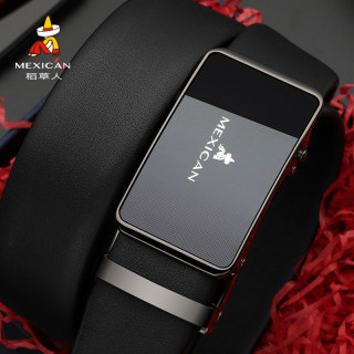 Scarecrow Brand Men's Genuine Leather Automatic Buckle Belt, Casual Genuine First-Layer Cowhide Belt for Young People, Trendy Belt for Business Suits