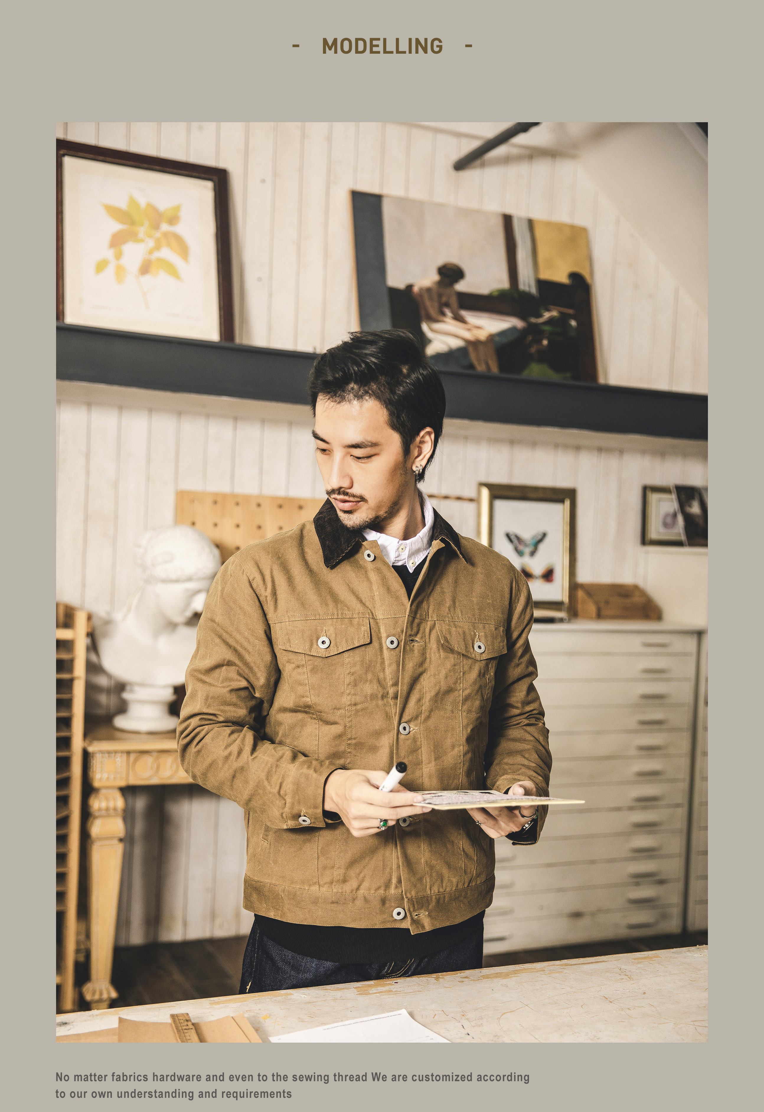 Men TYPE3 Oil Wax Jacket Corduroy Collar Motorcycle Coat
