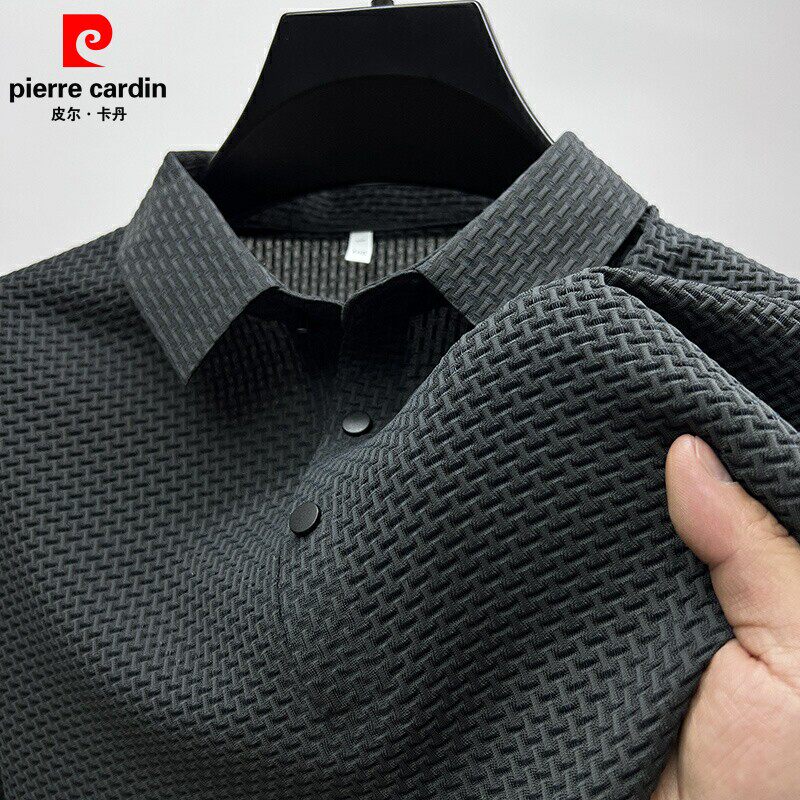 Pierre Cardin, сетчатая футболка из ледяного шелка с короткими рукавами, мужская летняя тонкая однотонная футболка-поло Ralph Lauren polo с лацканами
