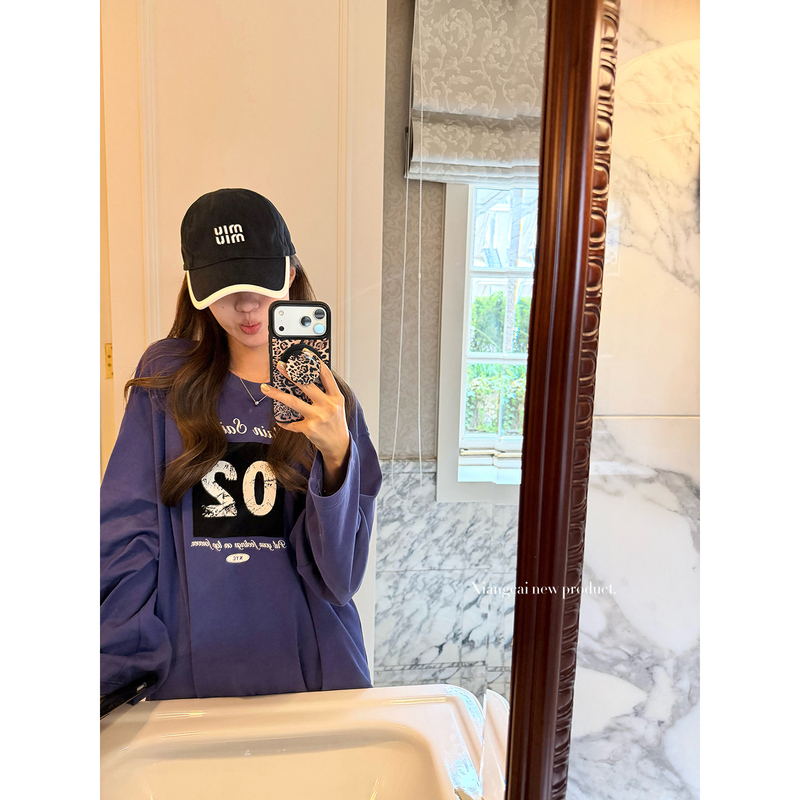 Coriander Without Spicy Flavor Xiangcai American-Style Loose Patch Print Long-Sleeve T-Shirt for Women, Autumn Slimming Casual Top Coriander Without Spicy Flavor Xiangcai American-Style Loose Patch Print Long-Sleeve T-Shirt for Women, Autumn Slimming Casual Top