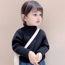 Girls sweater Garnapped thickened Childrens autumn and winter Korean version Half high collar pure color baby hooded sweatshirt child clothing undershirt