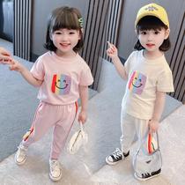2021 new girl summer dress suit children T-shirt pure cotton short sleeve printed baby suit woman