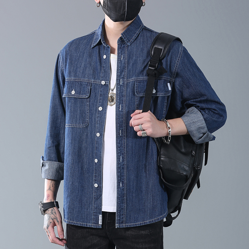 Spring and Summer High-End Natural Color Thin Denim Shirt for Men, Large Size, Long Sleeve, Casual, Loose, Extra Large Workwear Jacket