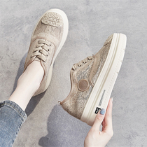 Boomer Special Cabinet Fisherman Shoes Woman New 2022 Spring Summer 100 lap heightening thick bottom mesh Embroidered Casual Pine Pastry Shoes