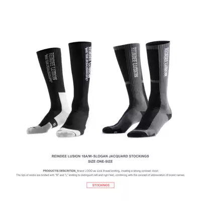 RL ) REINDEE LUSION 18A W Slogan splicing structure stocking function high tube Black gray men socks