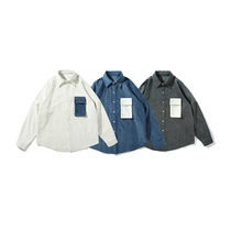 Pure Bulls Day of the Day Department Brief about the full cotton long sleeve light Core suede Coloured splicing shirt autumn and winter