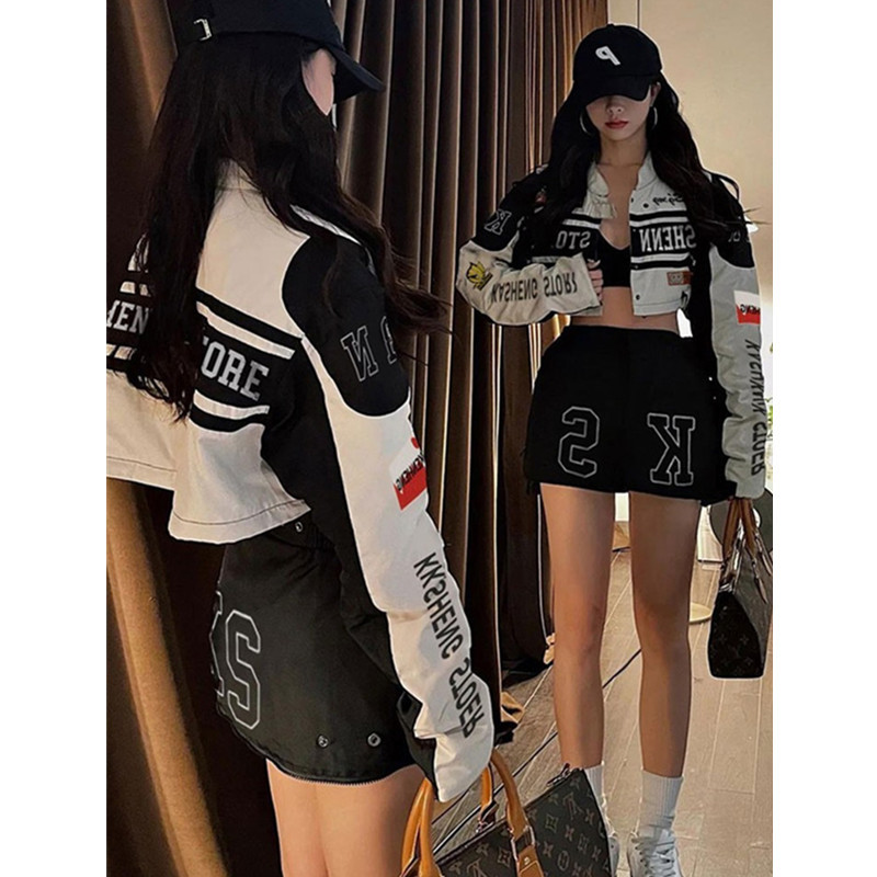 European and American Style Couple's Detachable Motorcycle Baseball Jacket for Women, Loose Fit, Thin Spring and Autumn American Retro Racing Suit Set